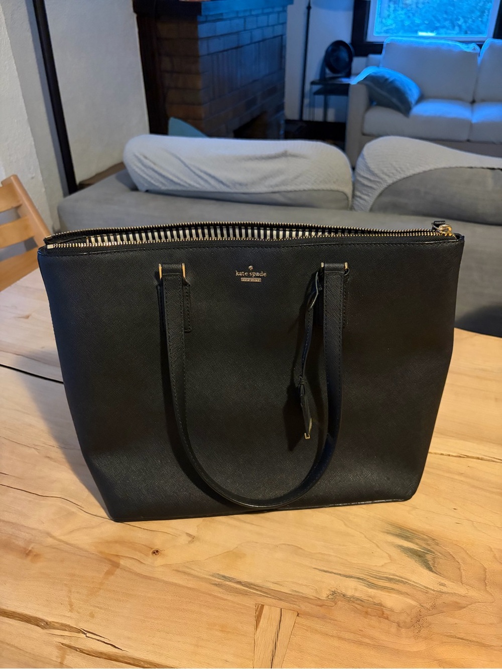 kate spade Black Saffiano Leather Tote with Gold Hardware